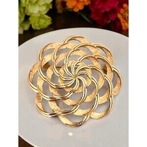 Vintage 1960s Trifari Spiral Brooch Textured Gold Tone Mid Century Pin - 7O